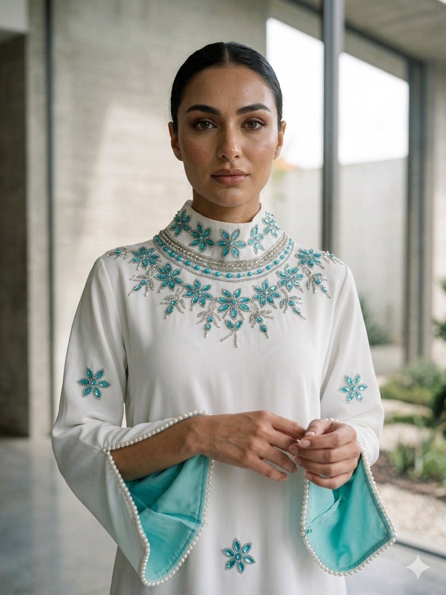 Turquoise and White Abaya B